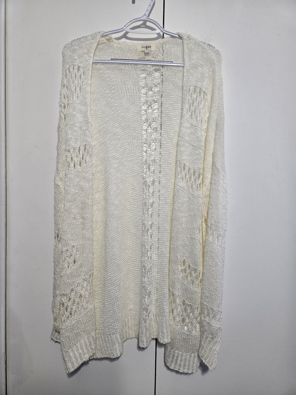 Umgee‎ Open Knit Cardigan Women’s Large Cream Boho Lightweight Duster Sweater